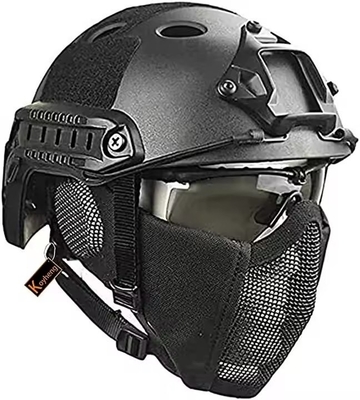 หมวกรุกกลยุทธ์รวมกันกับการป้องกันหูแบบพับได้ ครึ่งใบหน้า Mesh Mask และ Glass Set