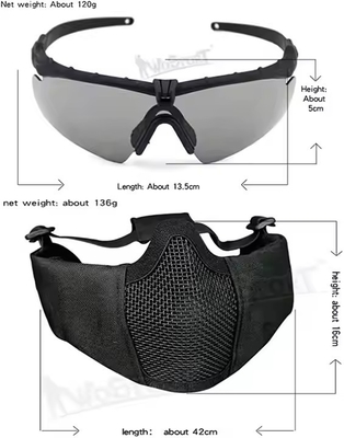 หมวกรุกกลยุทธ์รวมกันกับการป้องกันหูแบบพับได้ ครึ่งใบหน้า Mesh Mask และ Glass Set